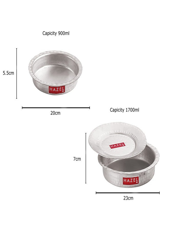 HAZEL Aluminium Langdi Patila Pot with Lid Hammered Finish Round Bottom Boiling Tope Vessels Bhagona Dekchi (2, 900 ML, 1700 ML) - Image 4